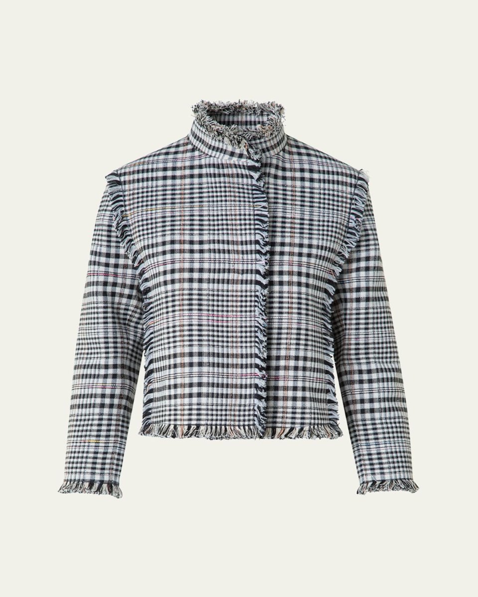 Fringe-Trim Check Jacket